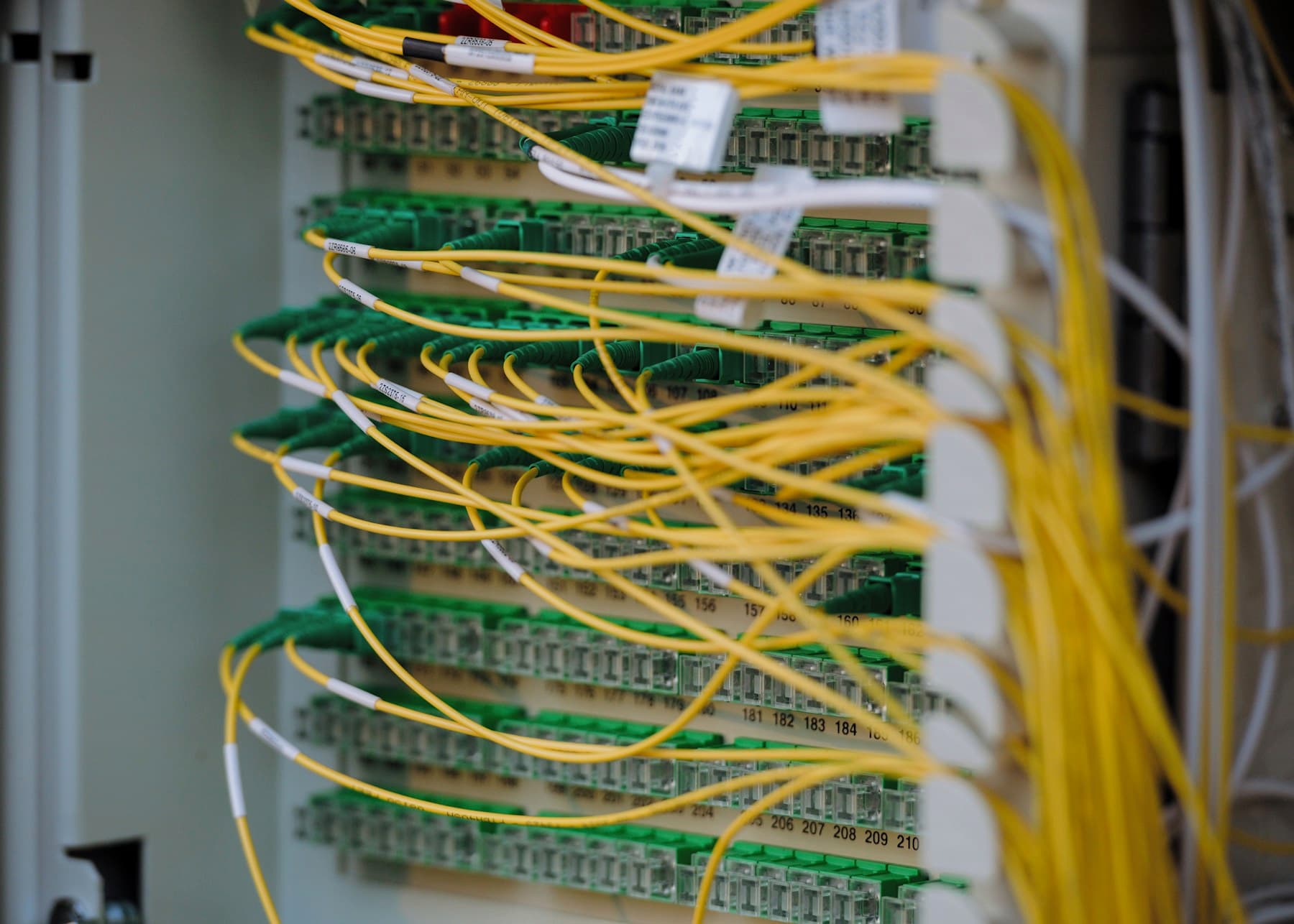 Fibre optic cables connected to network infrastructure